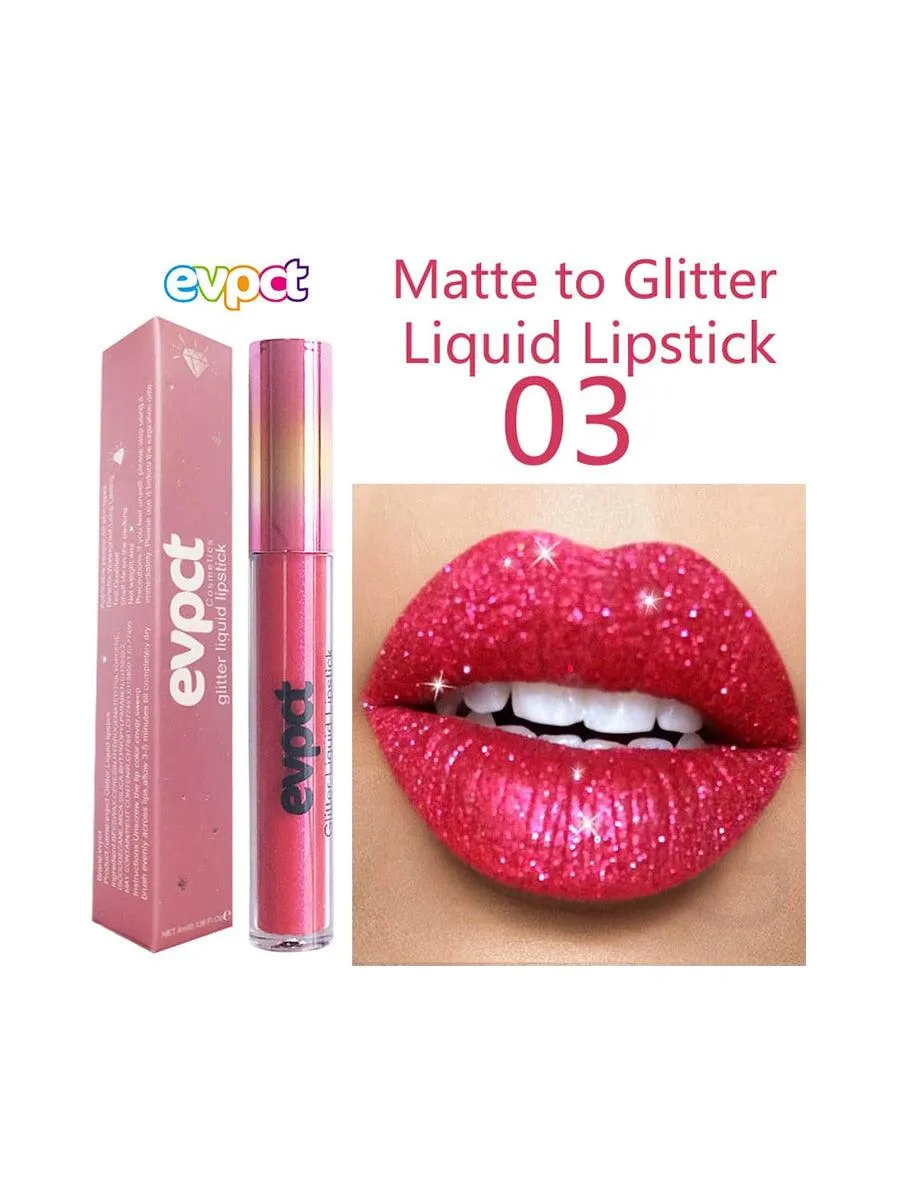 Diamond Glitter Shimmer Lip Gloss Liquid to Matte Lipstick Long Lasting Waterproof Lipgloss Lip Makeup