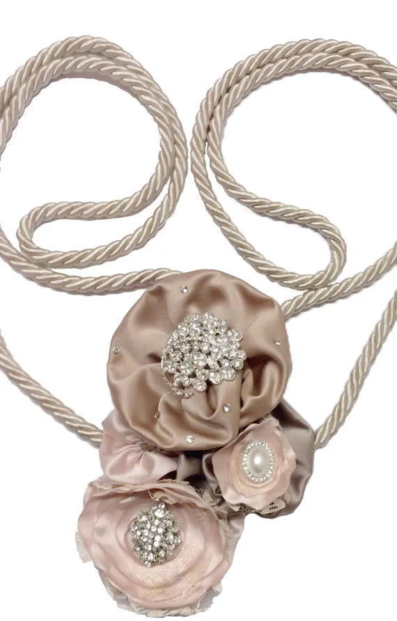 Wedding Gift Traditional satin rope lasso/dusty rose lasso/with blush/dusty rose/dusty rose/flowers and silver diamond brooches  pearls